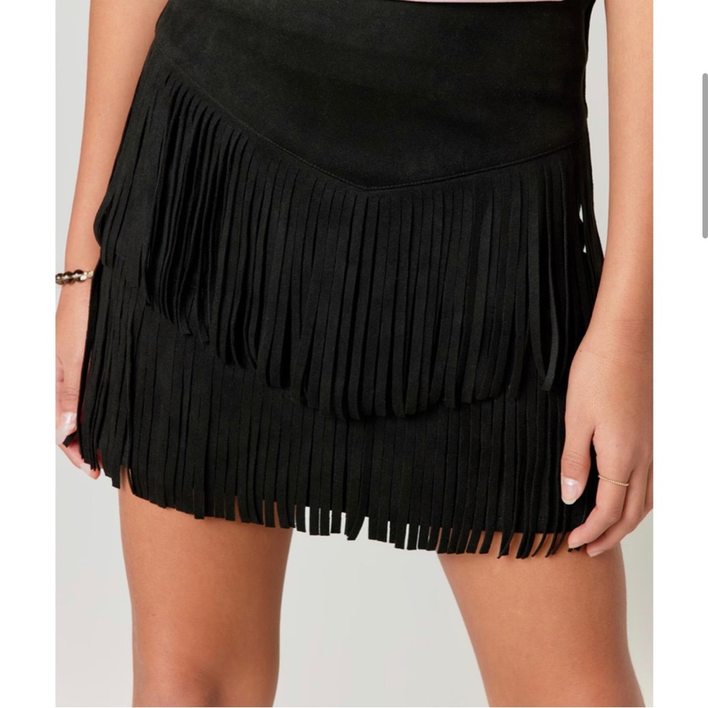 Black Suede Fringe Skirt (zip up)